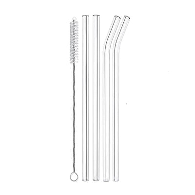 Set of 4 - Reusable Glass Straw with Cleaning Brush | Eco-Friendly Drinking Glass Straws