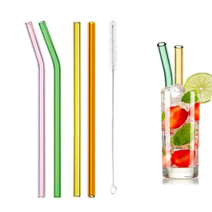 Set of 4 - Reusable Glass Straw with Cleaning Brush | Eco-Friendly Drinking Glass Straws