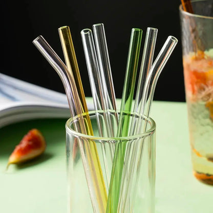 Set of 4 - Reusable Glass Straw with Cleaning Brush | Eco-Friendly Drinking Glass Straws